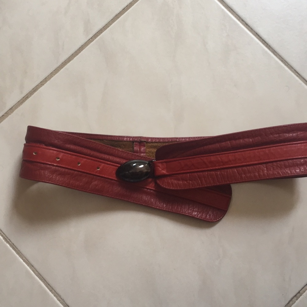 Vintage leather belt, red